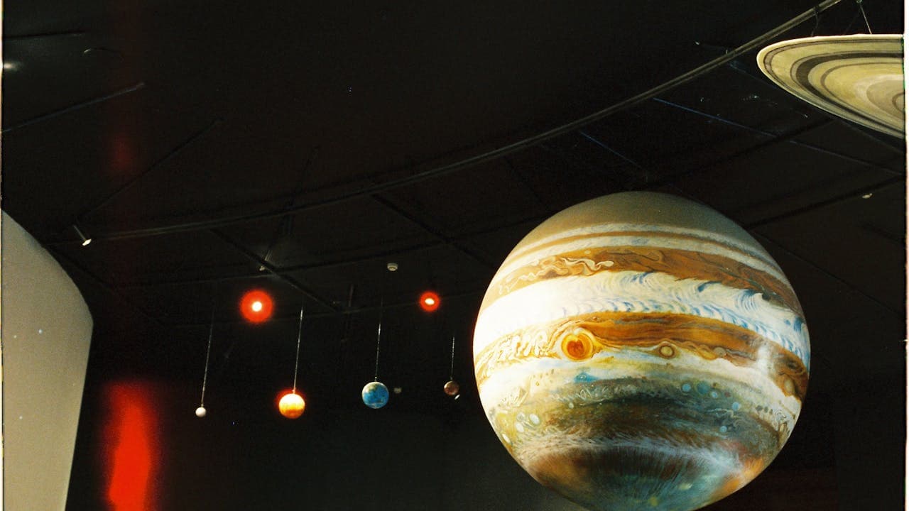 A scale model of the solar system with the planets on display